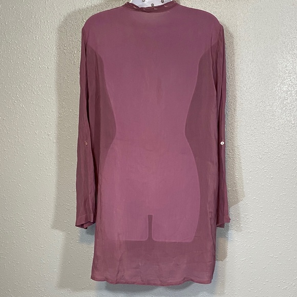 Johnny Was Allie Sheer Georgette Mauve Floral Embroidered Blouse - Picture 8 of 12